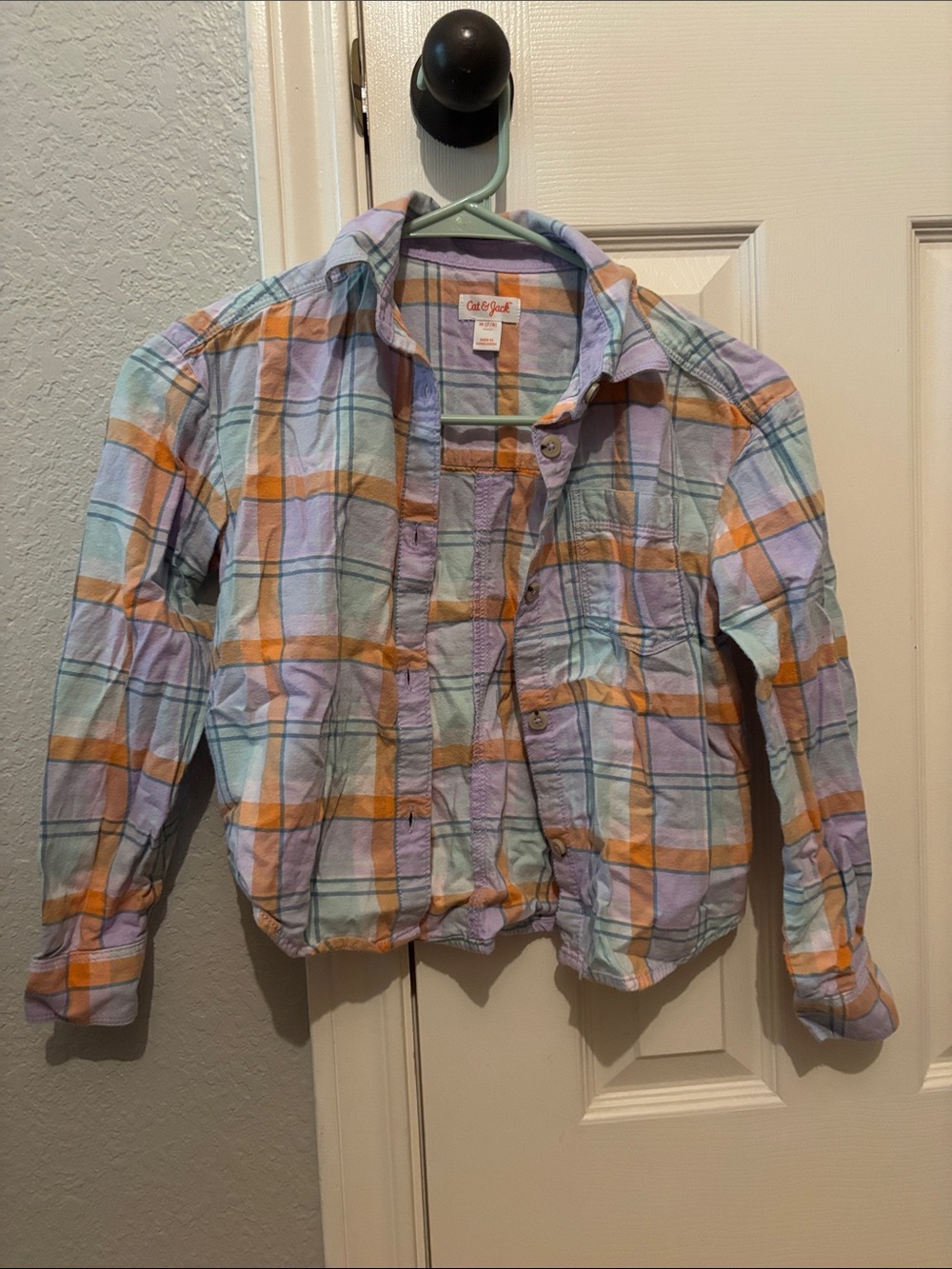 Cat & Jack Pastel Plaid Button-Down Shirt - Lavender, Light Blue & Orange